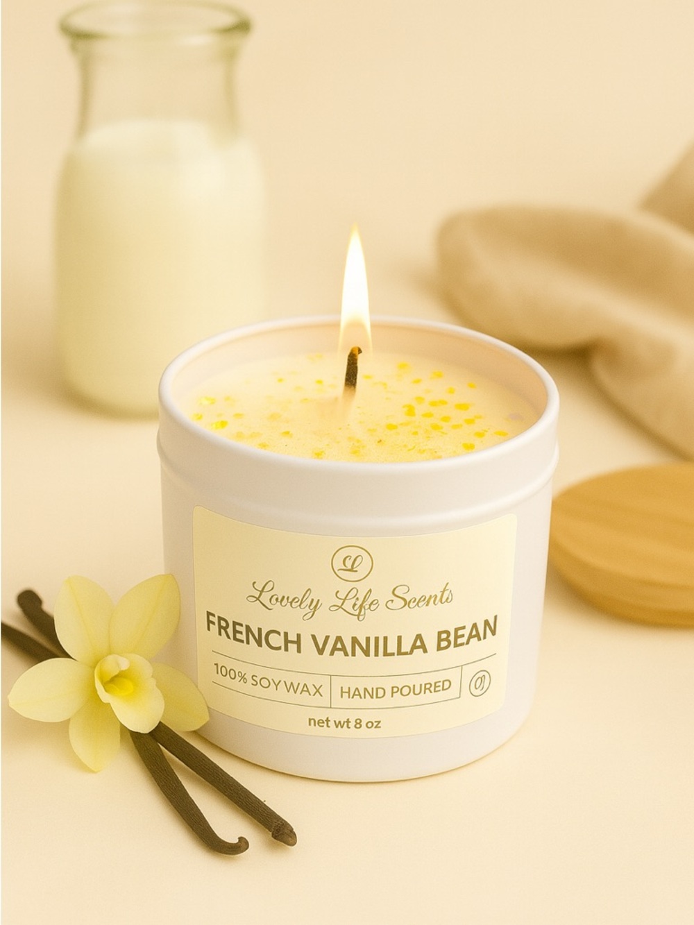French Vanilla Bean Mini 3.5 oz Premium Soy Candle Tin, from Lovely Life Scents